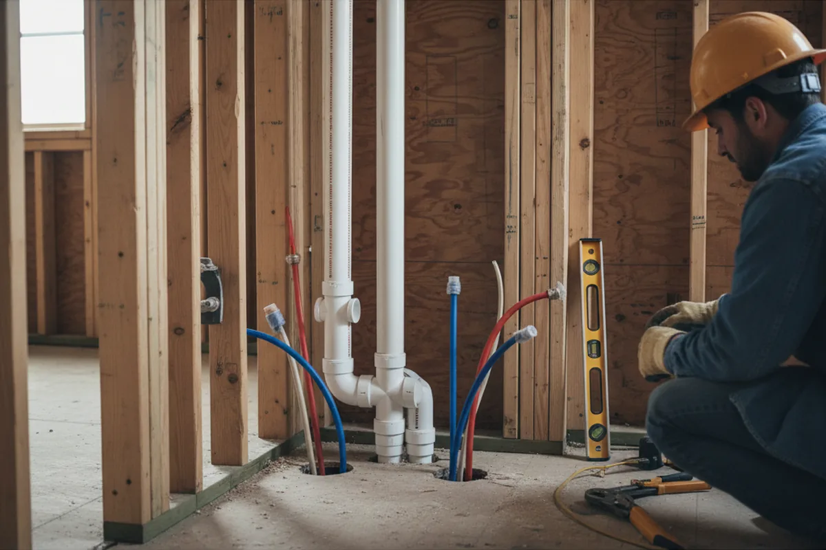 Drain and supply rough-in during Sump Pump Repair in Uniondale
